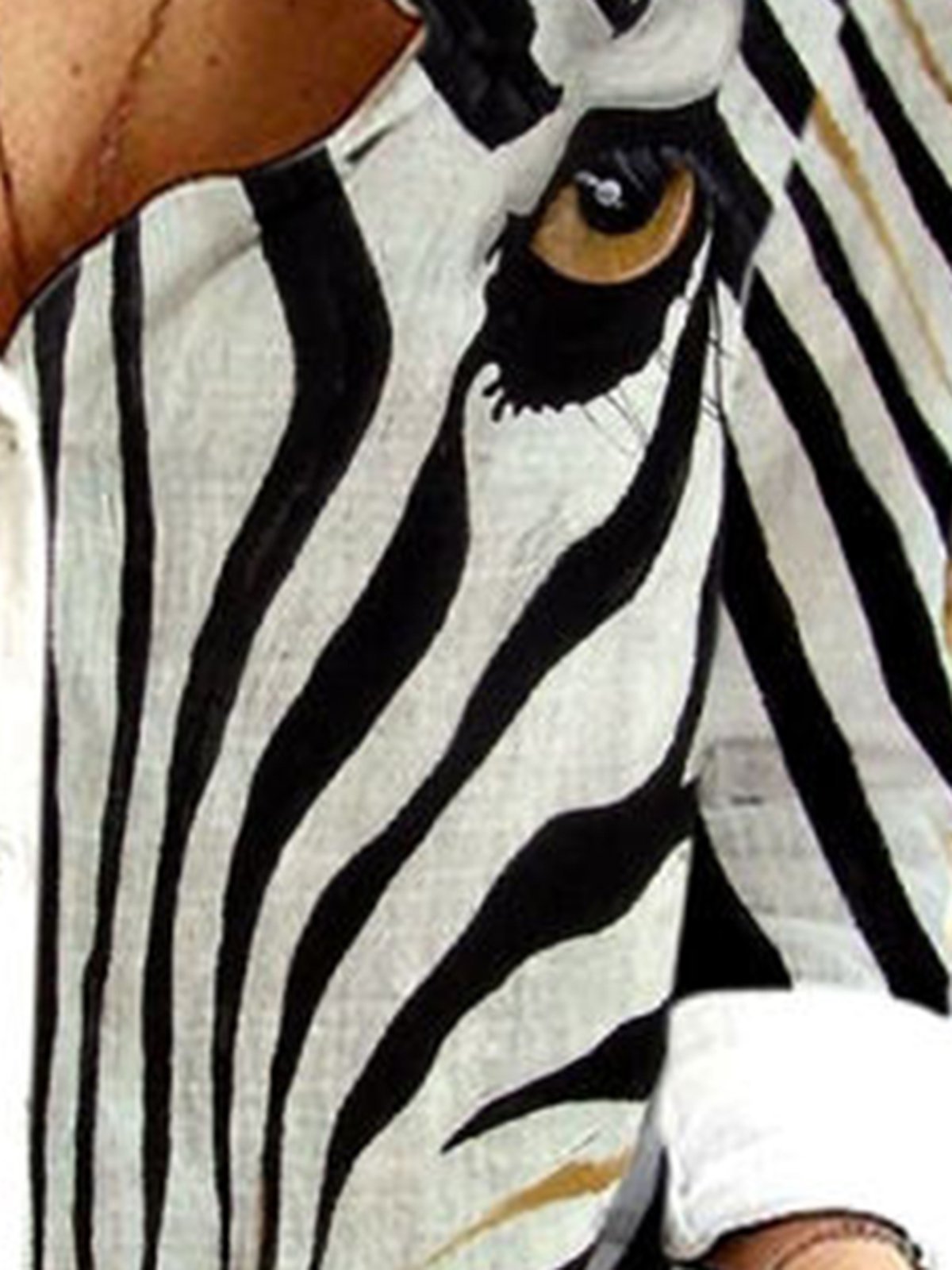 Cotone Lino Zebra Stampare Sciolto Maniche Lunghe Camicetta