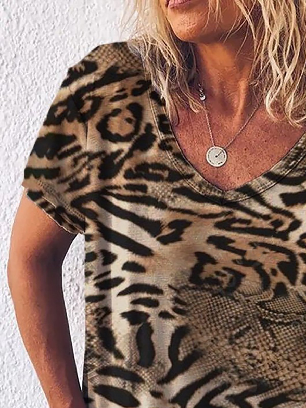 Scollo a V Animali Disegno La pittura Maniche Corte Casuale Maglietta