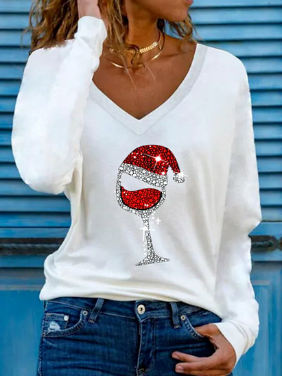 Natale cartone animato Regolare In forma Cotone miscele T-shirt