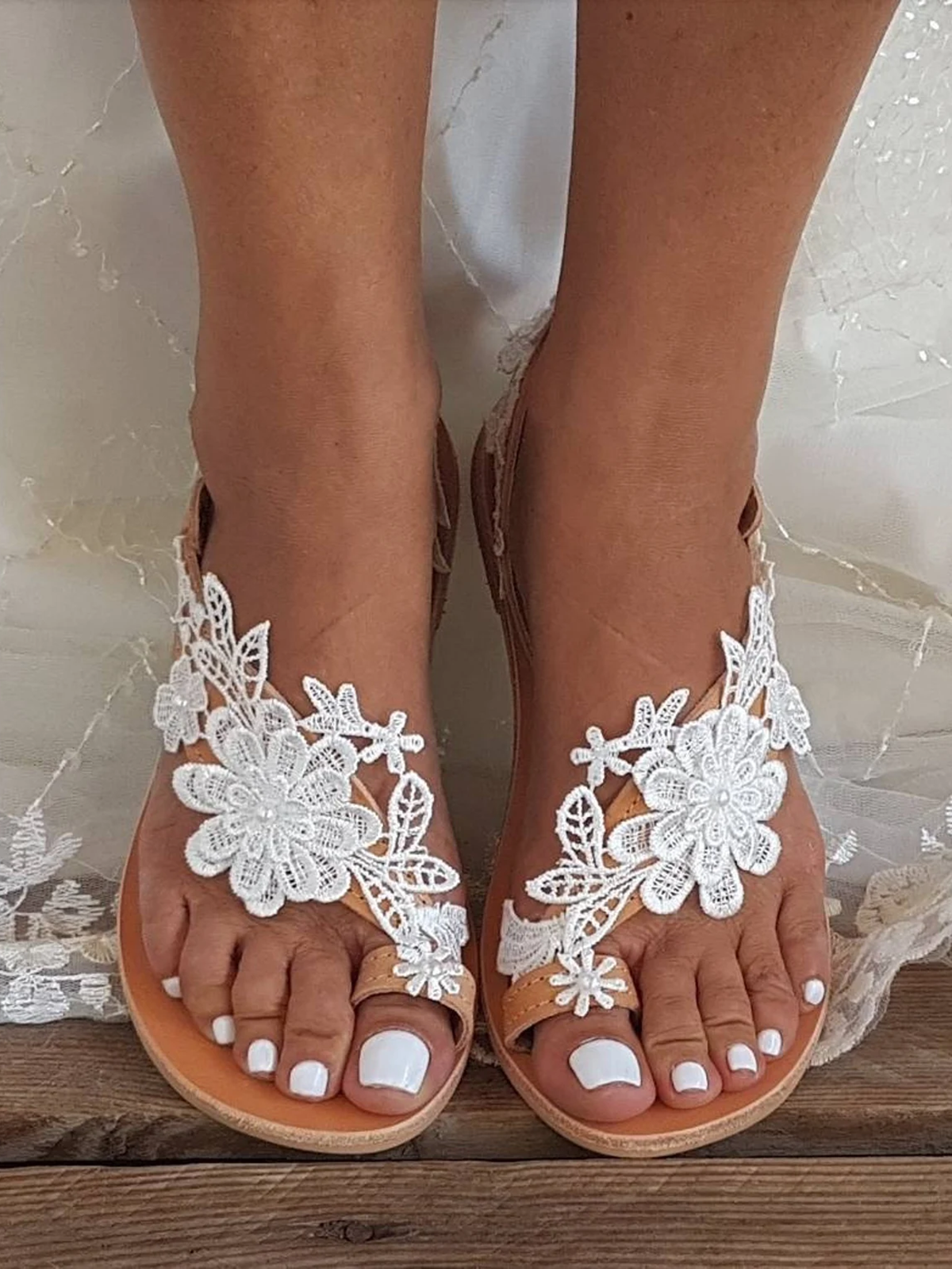 Donna Romantico Bianco fiore Decorativo Nozze Sandali