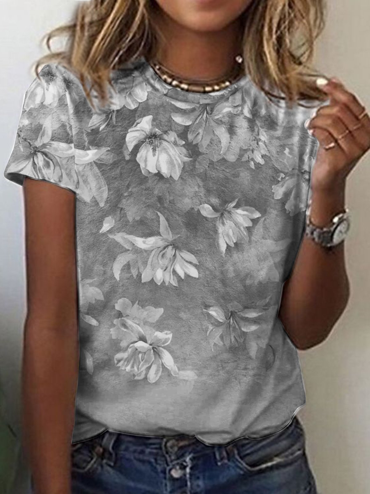 Stampa - floreale Vacanza camicetta T-shirt taglia grande