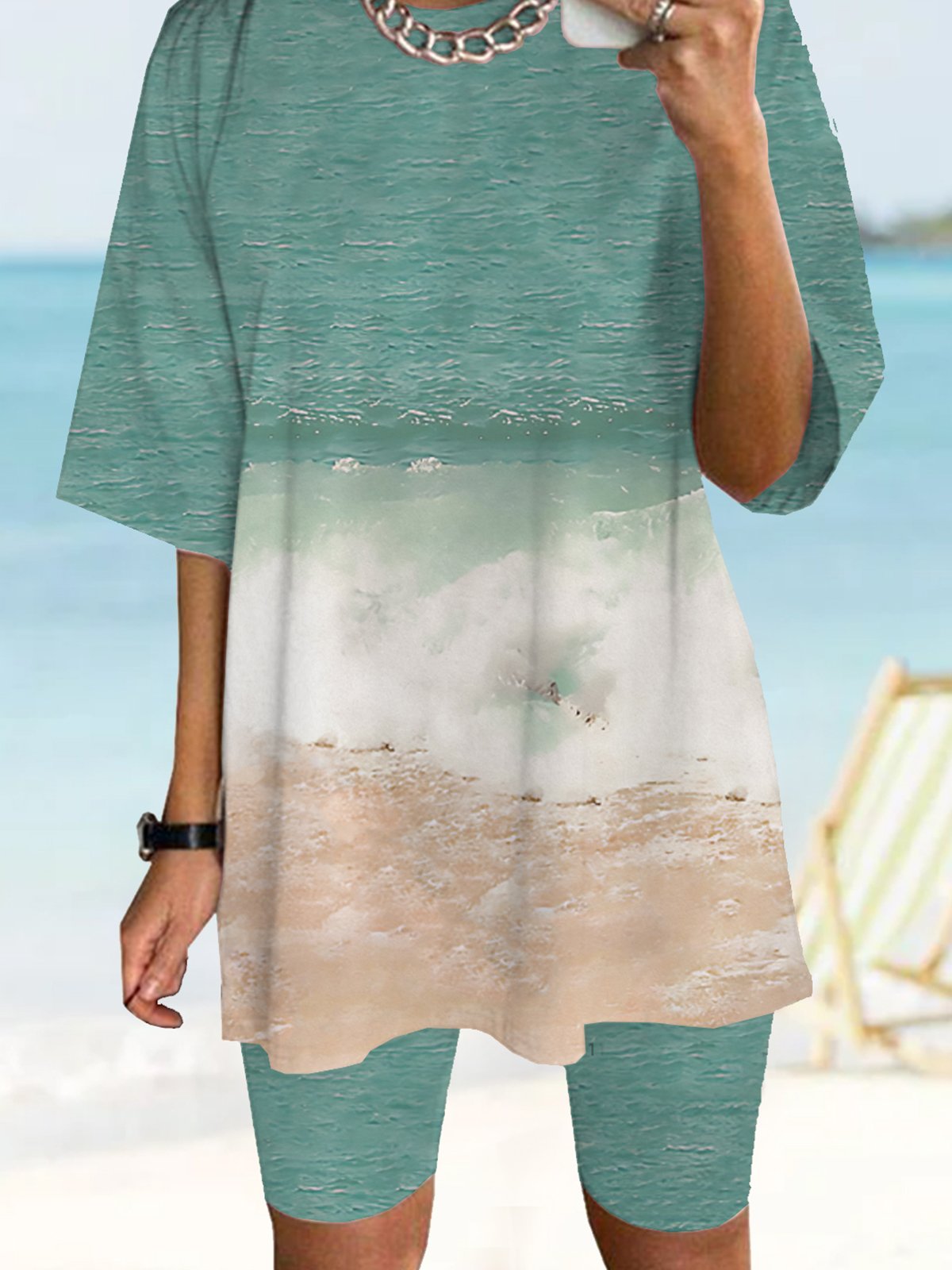 Meraviglioso oceano Spiaggia serie terra Giorno T-shirt Pantaloni Due Pezzi completo da uomo Spiaggia taglia grande