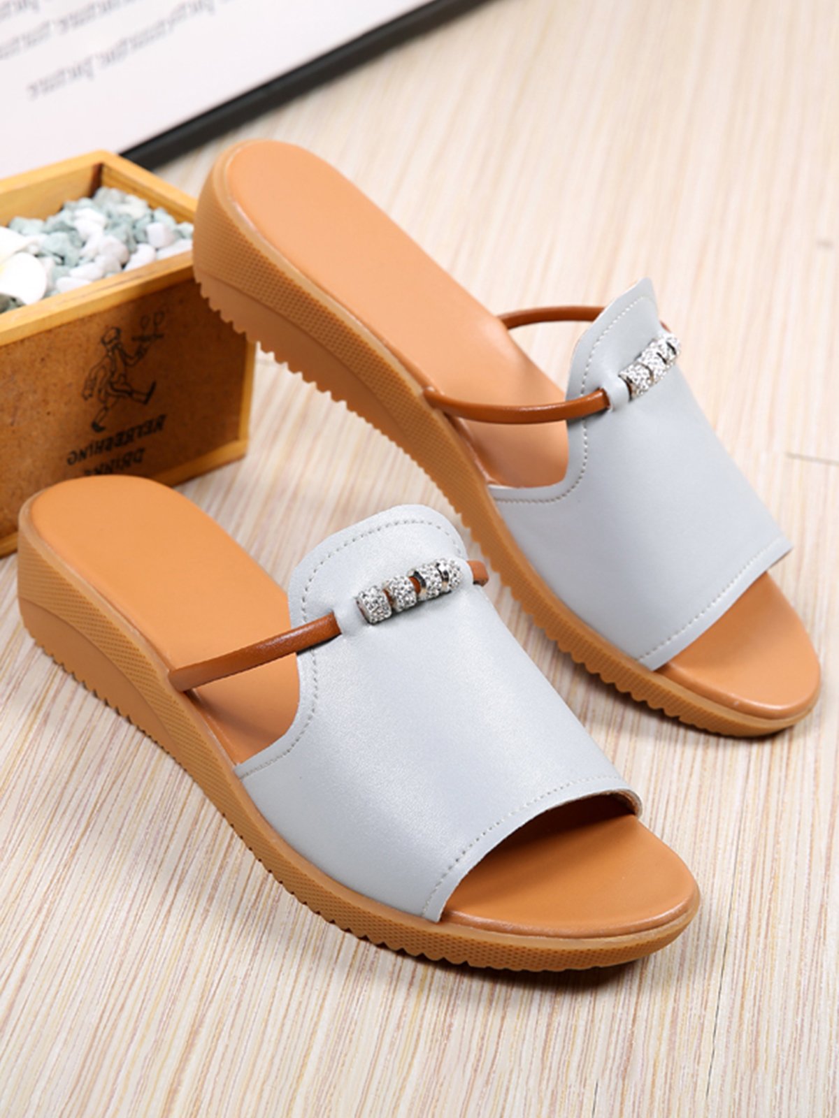 Strass Casuale Sandali col Tacco Zeppa