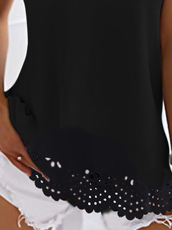 Elegante Nero Orlare incavato Bruciato fiore Design Scollo a V A maniche corte T-shirt
