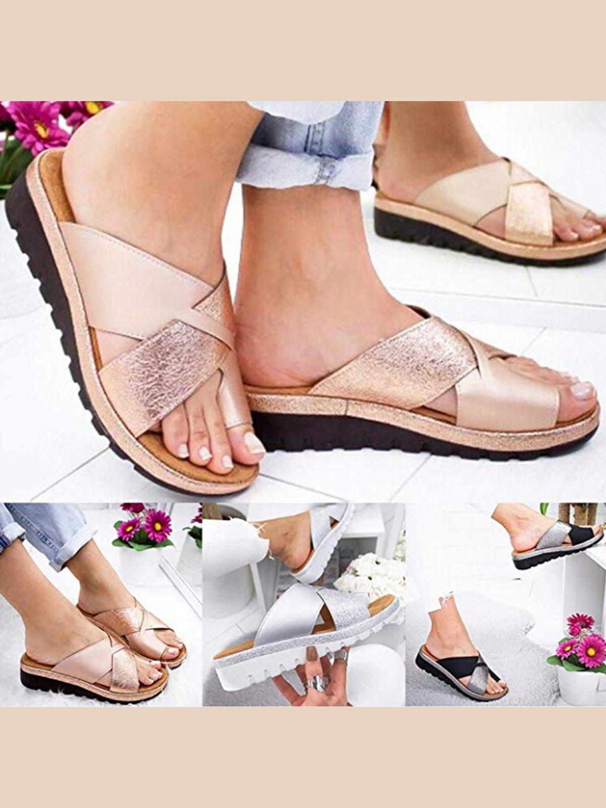 Contrasto Incrociato Cinghia laccio Slip on Cuneo diapositive