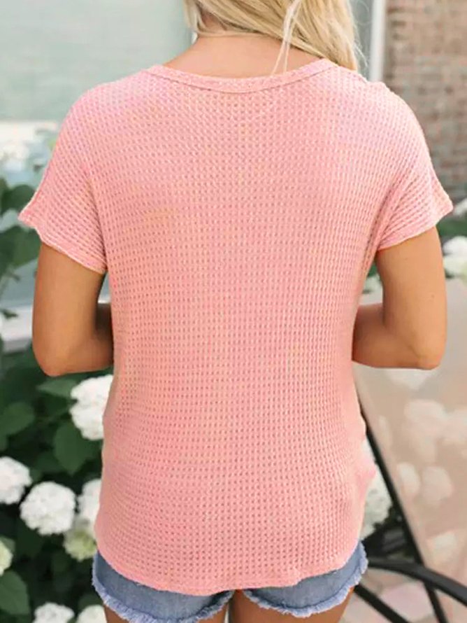 Cialda Tinta unita Bottone nodo Di base elastico superiore T-shirt taglia grande