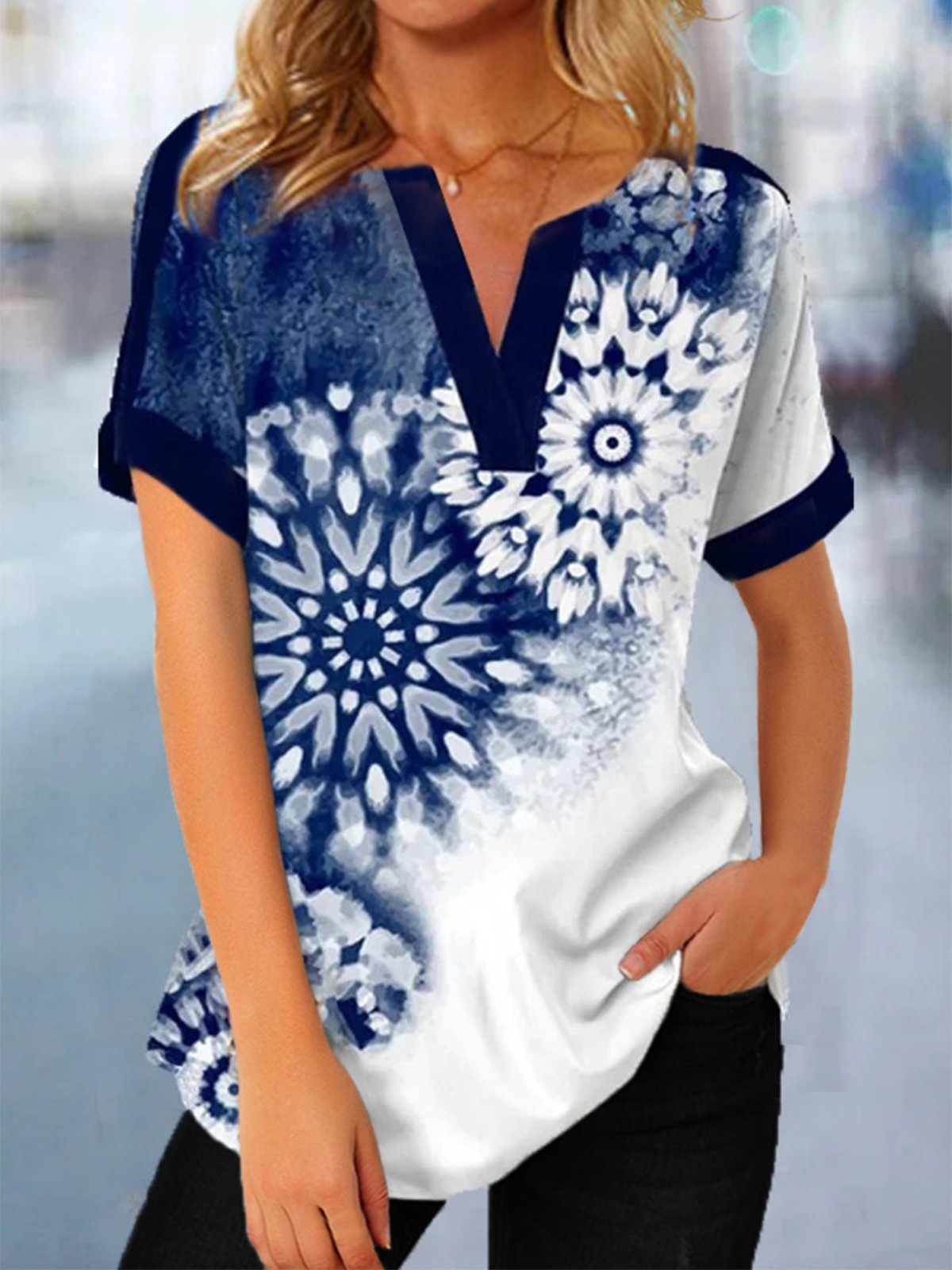 Ombre Scollo a V Casuale Camicetta