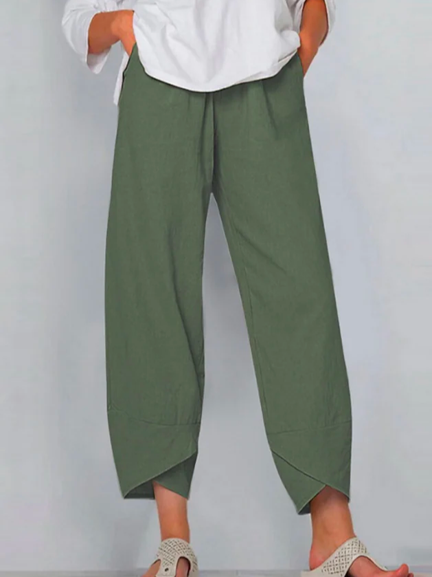 Pantalone monocolore di cotone misto