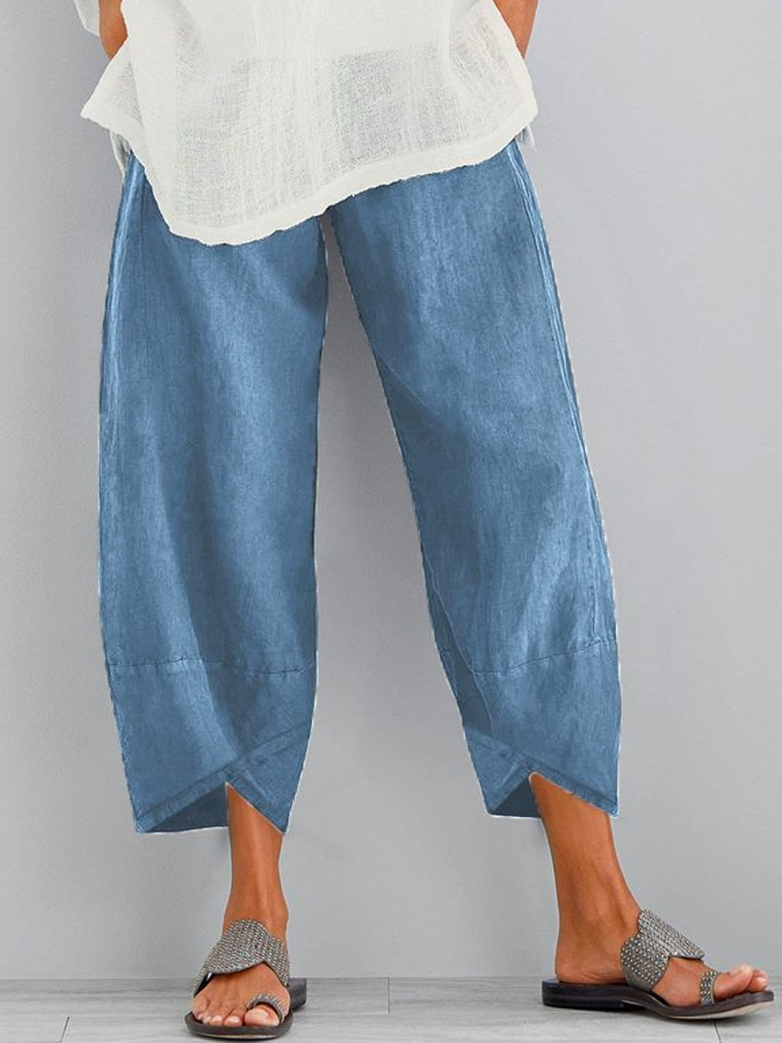 Pantalone monocolore di cotone misto