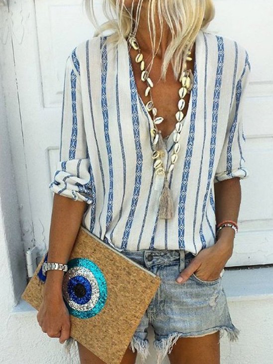 Camicetta Donna Scollo a V a Righe