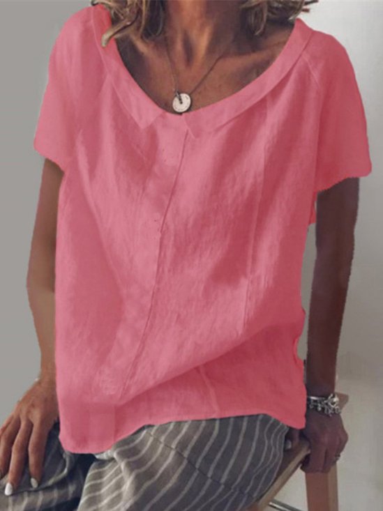 Camicie & Top di Cottone Solido Casuale a Maniche Corte