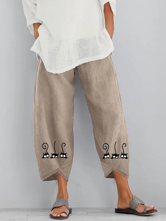 Bianco Cotone Casuale Stampato Pantaloni