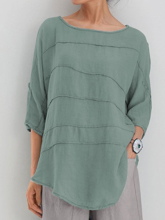 Camicette Estate Top con 3/4 Batwing Manica a Girocollo Solido
