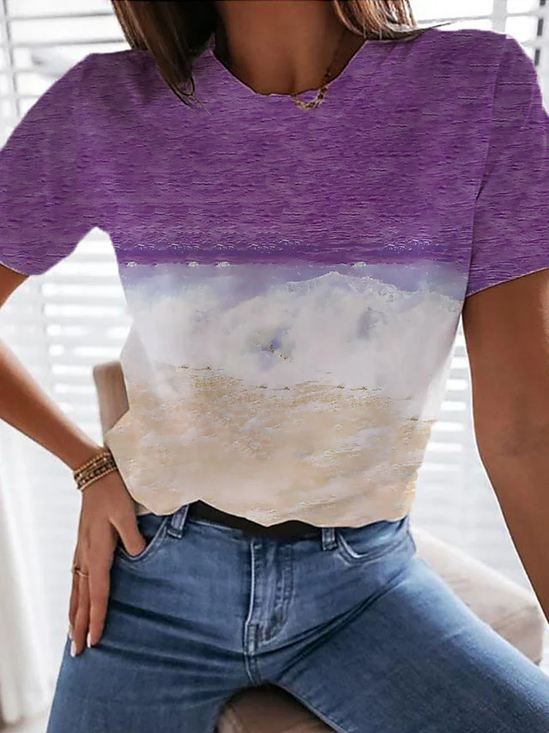 Ombre/Tintura a nodi Maniche Corte Casuale Mare Stampato T-shirt