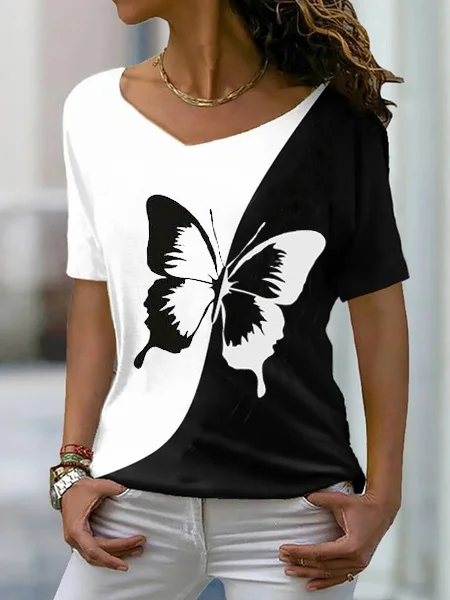 Farfalla Casuale Regolare In forma Maniche Corte T-shirt
