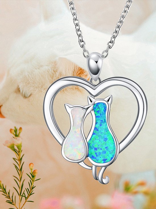 Contrasto Colore Opale Gatto Cuore Collana Ogni giorno accoppiamento Pendente