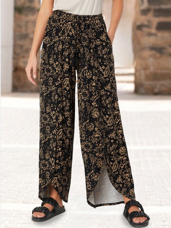 etnico Floreale Disegno Sciolto Casuale Lungo Pantaloni
