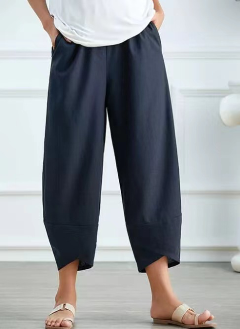 Pantalone monocolore di cotone misto