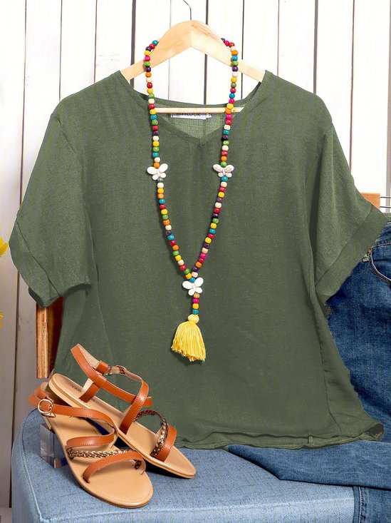 taglia grande Lino Misto Cotone Donna Estate T-shirts
