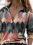 Colore-block Maniche Lunghe Colletto a Camicia Astratto Top