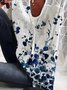 Scollo a V Stampato Floreale Misto Cotone Casuale Top
