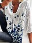 Scollo a V Stampato Floreale Misto Cotone Casuale Top