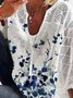 Scollo a V Stampato Floreale Misto Cotone Casuale Top