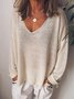 Casuale Scollo a V Misto Cotone Maniche Lunghe Top