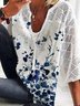 Scollo a V Stampato Floreale Misto Cotone Casuale Top